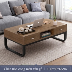 Bàn trà, cà phê đơn giản phòng khách hiện đại thiết kế chân sắt chắc chắn kèm 2 ngăn kéo lưu trữ tiện dụng