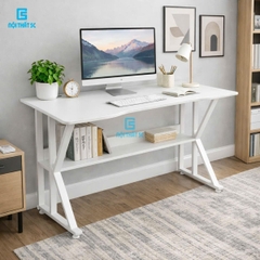 Bàn gaming, bàn làm việc có kệ lửng kèm phụ kiện giá đựng cốc và giá treo tai nghe tiện lợi