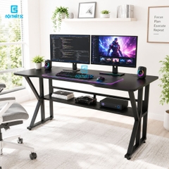 Bàn gaming, bàn làm việc có kệ lửng kèm phụ kiện giá đựng cốc và giá treo tai nghe tiện lợi