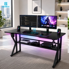 Bàn gaming, bàn làm việc có kệ lửng kèm phụ kiện giá đựng cốc và giá treo tai nghe tiện lợi