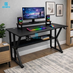 Bàn gaming, bàn làm việc có kệ lửng kèm phụ kiện giá đựng cốc và giá treo tai nghe tiện lợi
