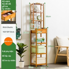 Kệ sách tủ sách nhiều tầng có ngăn kéo để đồ chất liệu gỗ tre tự nhiên cao cấp phong cách Bắc Âu