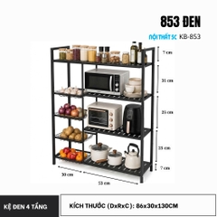 Kệ để đồ nhà bếp 3,4 tầng có bánh xe, Kệ để lò vi sóng tiện lợi mặt gỗ để đồ thông minh khung thép, Kệ đựng lò vi sóng lò nướng có giỏ lưới đựng màu đen