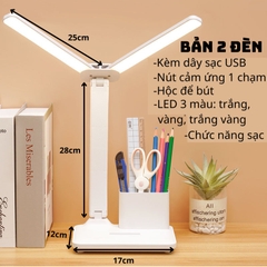 Đèn học LED không ánh sáng xanh có 3 màu kèm nút cảm ứng, đèn học thông minh gấp gọn chống cận để bàn tặng kèm dây USB