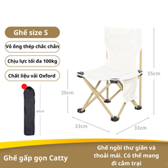 Ghế xếp du lịch dã ngoại câu cá khung thép gấp gọn, ghế di cắm trại picnic tặng kèm túi đựng tiện lợi