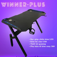 Bàn gaming winner-plus kèm phụ kiện bọc giáp kèm LED RGB, chắc chắn bền bỉ để PC máy tính cây