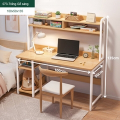 Bàn học, Bàn làm việc kèm 2 tầng thiết kế phong cách hiện đại, mặt gỗ MDF dễ lau chùi, khung sắt sơn tĩnh điện chắc chắn