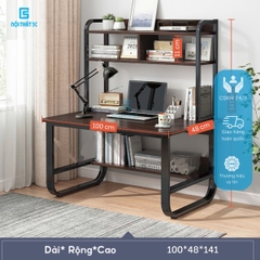 Bàn học liền kệ sách, bàn làm việc chân uốn cong cách điệu chân sắt gỗ mdf BH-047