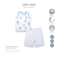 Bộ WOW ba lỗ quần đùi bé trai bé gái 1 - 3 tuổi vải cotton in họa tiết khinh khí cầu WSETSHO2-1165 | OETEO Love From Above