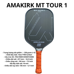 Vợt Pickleball AMAKIRK MT TOUR 1, Chất Liệu Carbon 3K Cao Cấp- 230Gr