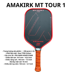 Vợt Pickleball AMAKIRK MT TOUR 1, Chất Liệu Carbon 3K Cao Cấp- 230Gr