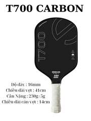 Vợt Pickleball T700 Cacbon Siêu Bền, Mặt Vợt Nhám, Đồ Dày Vợt 16mm