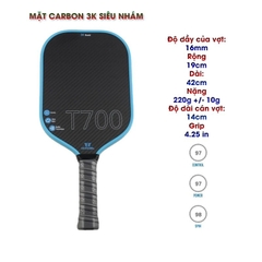 Vợt Pickleball Cacbon 3K Siêu Bền, Mặt Vợt Nhám, Đồ Dày Vợt 16mm Braid carbon 3k Siêu nhám