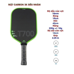 Vợt Pickleball Cacbon 3K Siêu Bền, Mặt Vợt Nhám, Đồ Dày Vợt 16mm Braid carbon 3k Siêu nhám