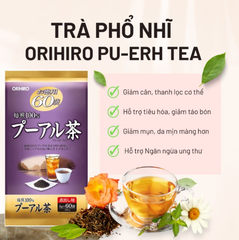 Trà Phổ Nhĩ Orihiro Pu-erh Tea Nhật Bản Túi 60 Gói - Chống Oxy Hóa, Bảo Vệ Sức Khỏe Tim Mạch, Tiêu Hóa, Đẹp Da