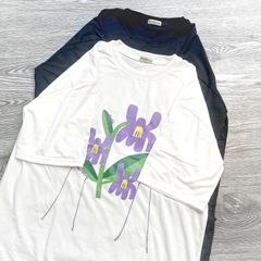 MS015 Áo Thun Unisex Nam Nữ, Áo Thun Form Rộng Thời Trang In Hình Hoa Tím Dễ Thương Freesize