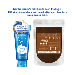 Combo Sữa rửa mặt Senka sạch thoáng (xanh dương) & Bột cà phê nguyên chất Mizuki giảm mụn đầu đen, sáng da mờ thâm