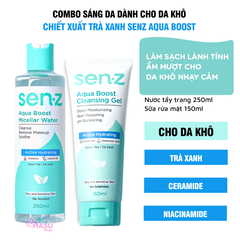 Combo Làm Sạch Dưỡng Ẩm Sâu Cho Da Khô - Nước Tẩy Trang 250ml + Sữa Rửa Mặt Trà Xanh 150ml SenZ Aqua Boost