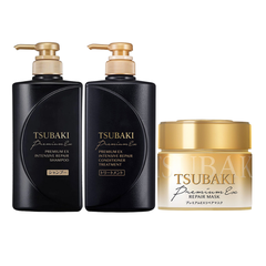 Bộ Ba Gội Xả Tsubaki Premium EX Intensive Repair 490ml (Đen) & Mặt Nạ Tóc Phục Hồi Hư Tổn Tsubaki 180g