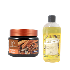 Combo Trắng Sáng Sạch Sâu Cho Body - Sữa Tắm Hương Trái Cây Exclusive Cosmetics 500g Và Tẩy Tế Bào Chết Quế Hồi 380g