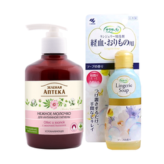 Bộ đôi Dung dịch vệ sinh phụ nữ Zelenaya Apteka Yến Mạch Hạt Bông + Nước giặt đồ lót Lingerie chăm sóc vệ sinh vùng kín