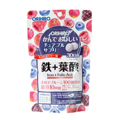 Viên Nhai Bổ Sung Sắt Và Folic Acid Vị Việt Quất Orihiro Dạng Túi 30 Ngày 120 Viên