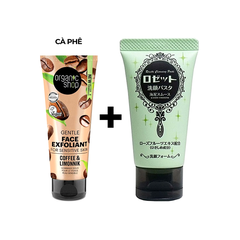 Bộ đôi Tẩy da chết mặt Oganic Shop 75ml + Sữa rửa mặt se khít lỗ chân lông Rosette 120g sáng da mịn màng