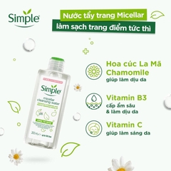 Nước Tẩy Trang Simple Dành Cho Da Nhạy Cảm Kind To Skin Micellar Cleansing Water 200ml
