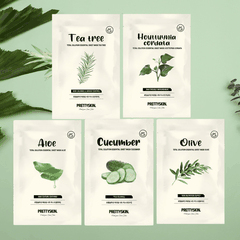 Combo 5 Mặt Nạ Dưỡng Da PrettySkin Giảm Mụn Kháng Viêm Làm Sạch (1 Tràm Trà, 1 Diếp Cá, 1 Nha Đam, 1 Olive, 1 Dưa Leo)