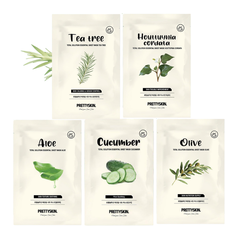 Combo 5 Mặt Nạ Dưỡng Da PrettySkin Giảm Mụn Kháng Viêm Làm Sạch (1 Tràm Trà, 1 Diếp Cá, 1 Nha Đam, 1 Olive, 1 Dưa Leo)