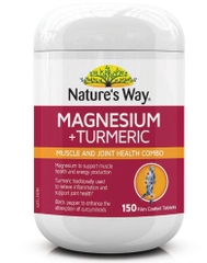 ( Hàng Úc) Viên uống bổ sung magie và nghệ tươi Natures Way Magnesium + Turmeric 150 Tablets New Formula