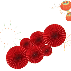 Set quạt giấy đỏ 6c trơn-QSN/GB