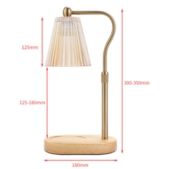 Đèn đốt nến đế gỗ bầu chụp nón thủy tinh sọc/caro-BL