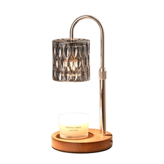 Đèn đốt nến đế gỗ tròn chụp trụ thủy tinh tổ ong-BL