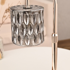 Đèn đốt nến đế gỗ tròn chụp trụ thủy tinh tổ ong-BL