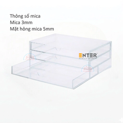 Kệ trưng bày mica Enter TB705 255x170x100mm 3 ngăn cửa kéo, hộc kéo, hộp trang sức-SM
