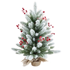 Noel-Cây thông mini M5-HS 45cm phủ tuyết gắn trái đỏ-CC