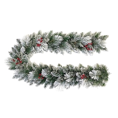 Noel-Dây trang trí G-WAR 2 loại lá phủ tuyết găn trái đỏ-CC