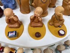 Bộ 3 chú tiểu đế gỗ đọc sách, mõ-NĐ