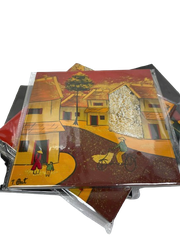 Tranh gỗ sơn mài vuông trâu+phố 15cm-SMTB
