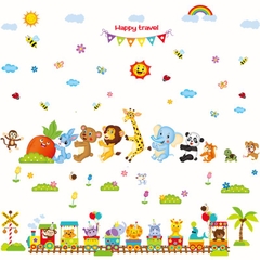 [ Size Lớn ] Decal dán tường kết hợp Happy Travel XL8221+SK9001