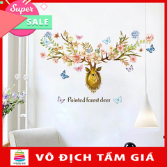 Decal dán tường nai vàng và hoa SK9331