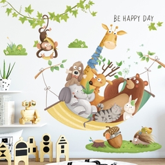 Decal dán tường Tranh dán tường Sticker Dán Tường Mẫu Các con thú Happy Day Cho bé ZH99