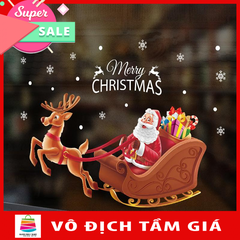 Decal trang trí giáng sinh decal trang trí noel Ông già Noel và tuần lộc XL895