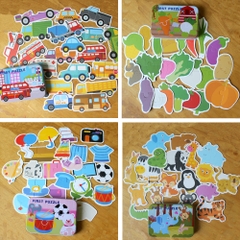 Combo 04 Hộp Tranh Ghép First Puzzle Cho bé từ 2 tuổi trở lên Chủ Đề Đồ Vật Xe Cộ Động Vật và Hoa Quả