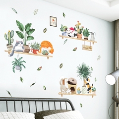 Decal dán tường Tranh dán tường Sticker Dán Tường Mẫu mèo con và hoa Cho bé ZH96