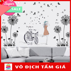 (Size Lớn ) Decal dán tường CÔ GÁI VÀ BỒ CÔNG ANH-flowerdecal