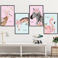 Decal dán tường Sticker dán tường in chất lượng cao có keo mặt sau mẫu Các con thú phong cách Vintage ZH56