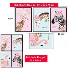 Decal dán tường Sticker dán tường in chất lượng cao có keo mặt sau mẫu Các con thú phong cách Vintage ZH56