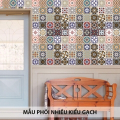 Bộ 12 Decal gạch bông - Decal dán tường kính sàn nhà gỗ - Giấy dán tường